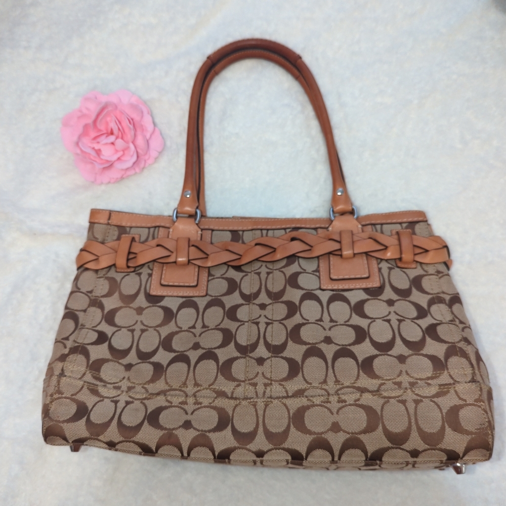 Coach Hampton Carryall Signature Canvas Leather Canvas Large Good Condition - Picture 4 of 6